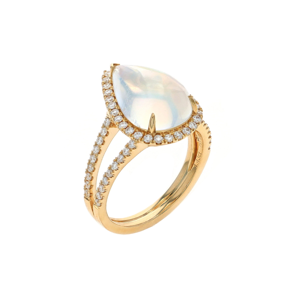 14K Yellow Gold Pear Moonstone and Diamond Ring