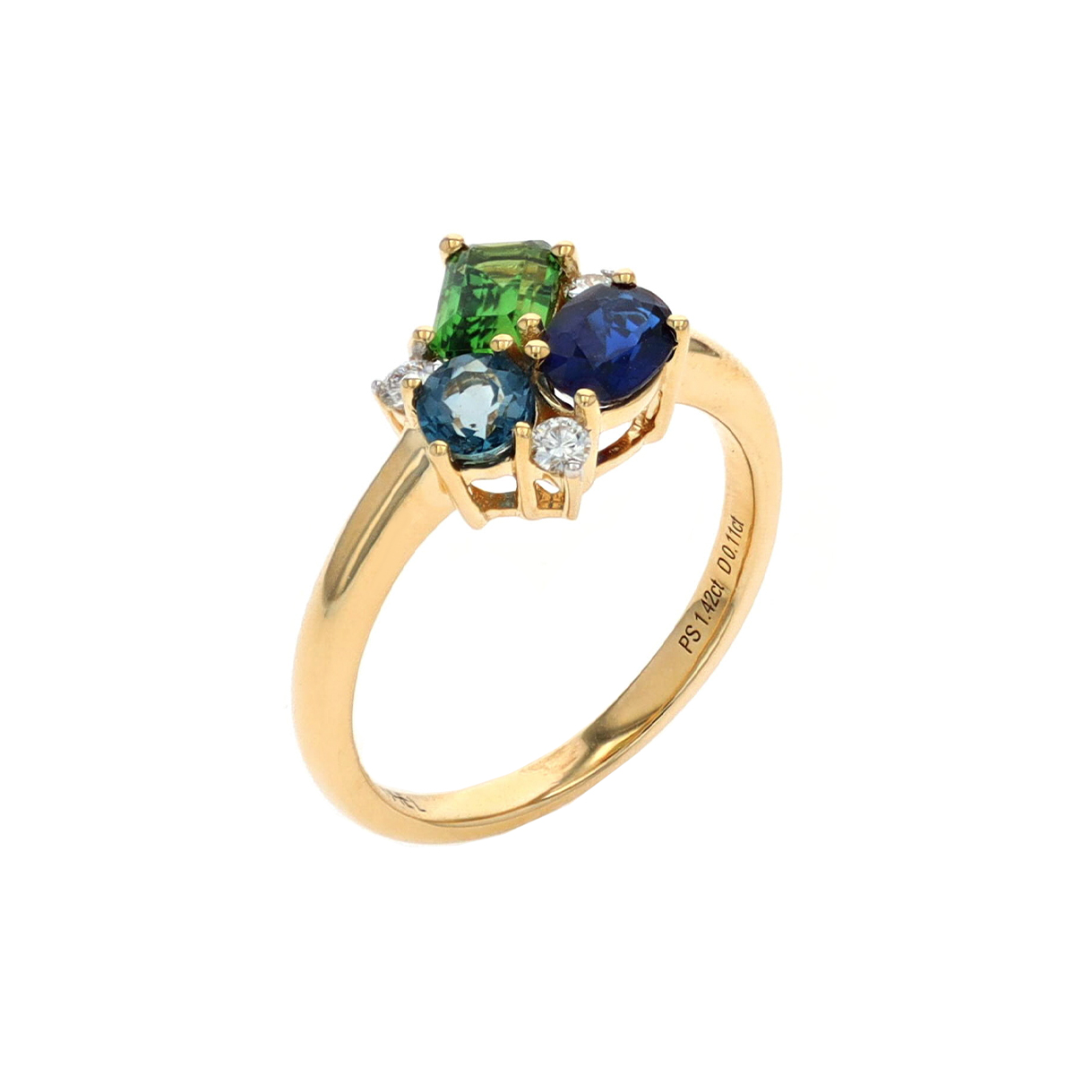 14K Yellow Gold Sapphire, Tourmaline, Topaz, and Diamond Ring