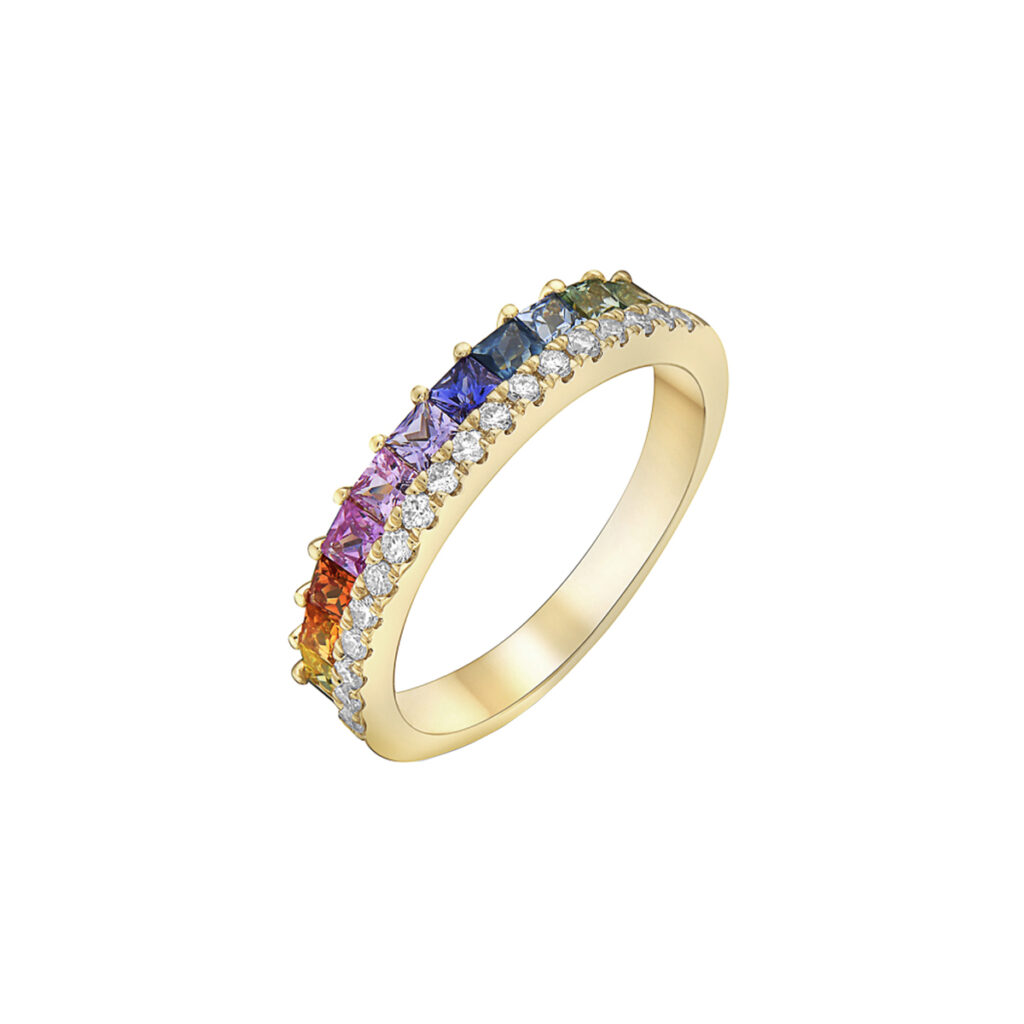 14k Yellow Gold Princess Rainbow Sapphire And Diamond Band Josephs