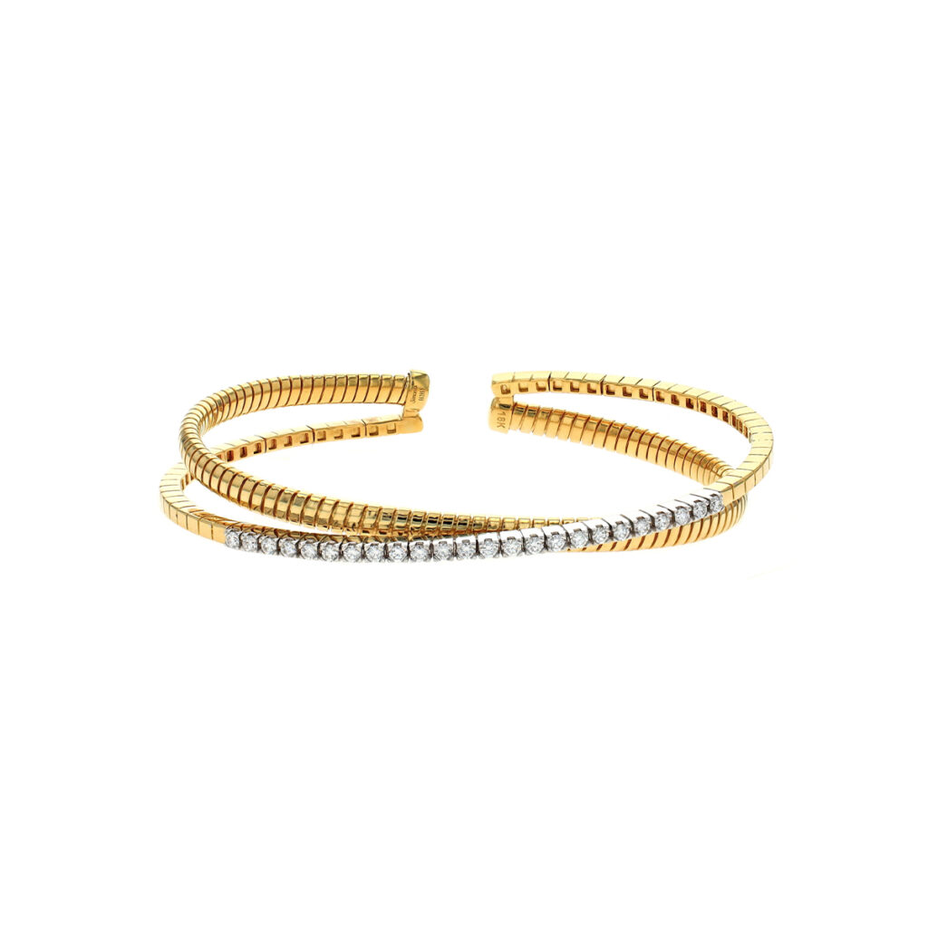 18K Two-Tone Diamond Crossover Bangle Bracelet