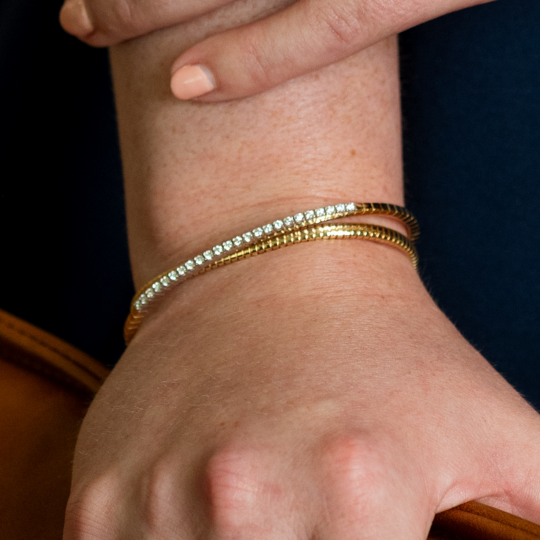 18K Two-Tone Diamond Crossover Bangle Bracelet