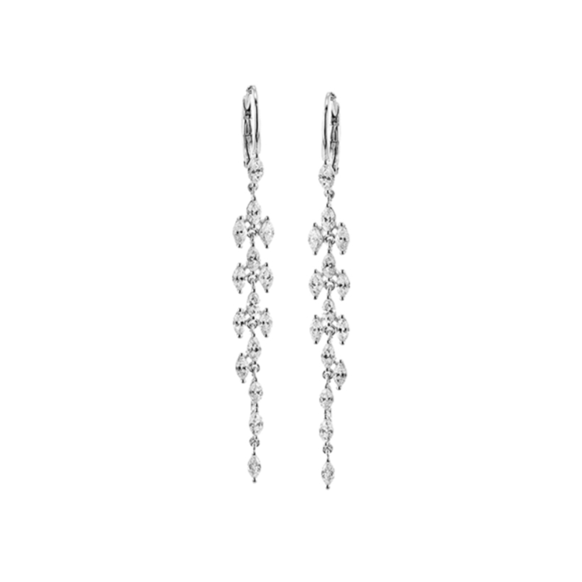 18K White Gold Marquise Diamond Dangle Earrings