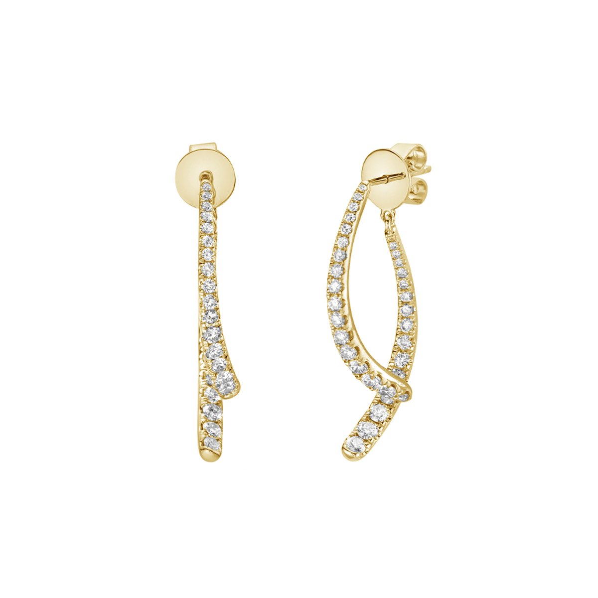 18K Yellow Gold Diamond Curved Dangle Earrings
