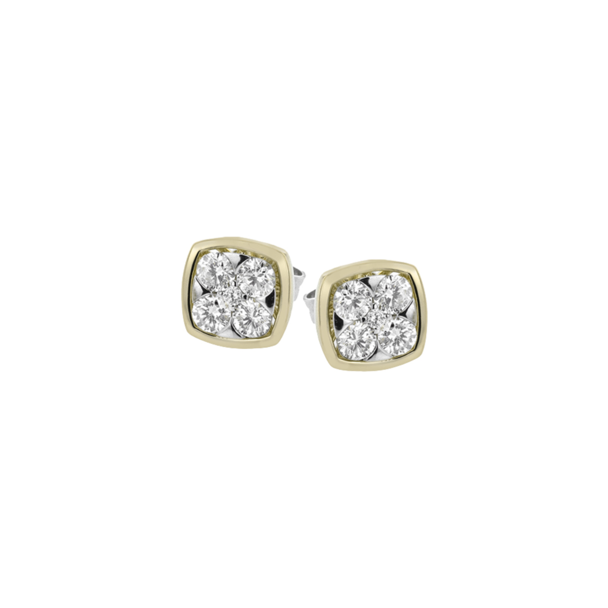 18K Two-Tone Cluster Diamond Bezel Earrings