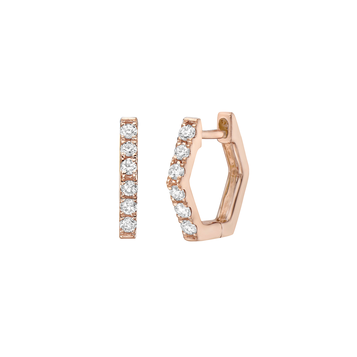 Rose gold hexagon 2025 hoop earrings