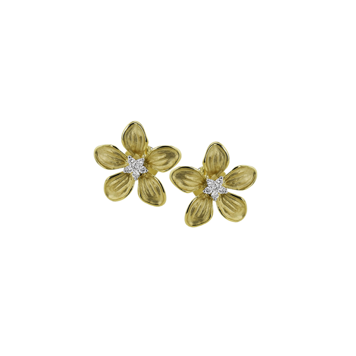 18K Two-Tone Diamond Flower Earrings