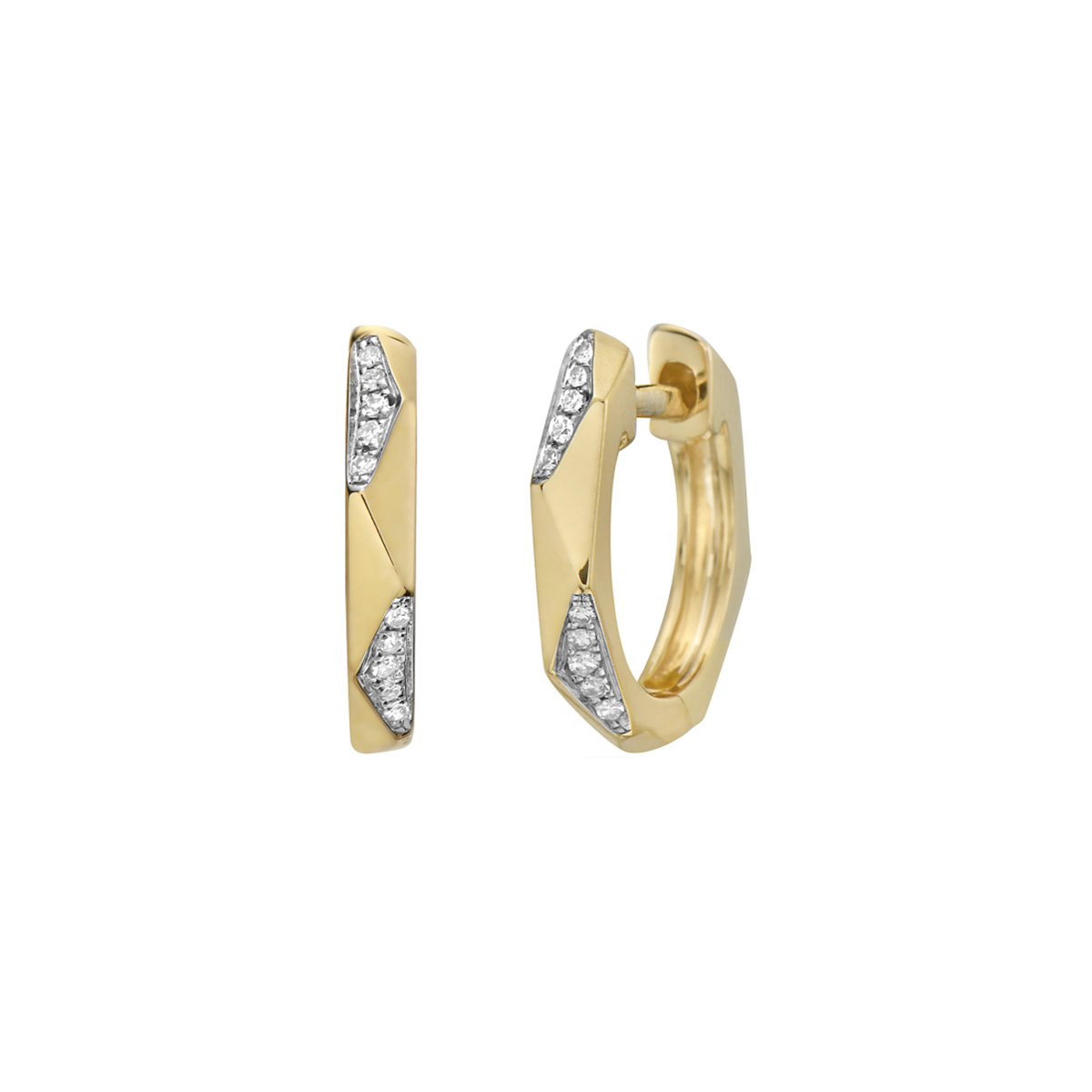14K Yellow Gold 0.05 Carat Diamond Huggie Hoop Earrings