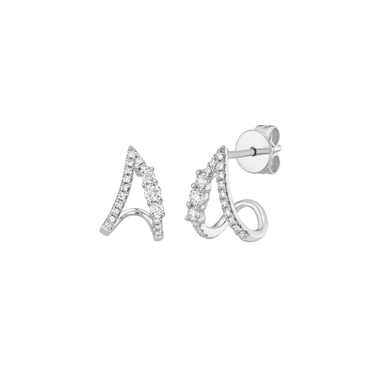 14K White Gold Diamond Curved Open Pear Earrings