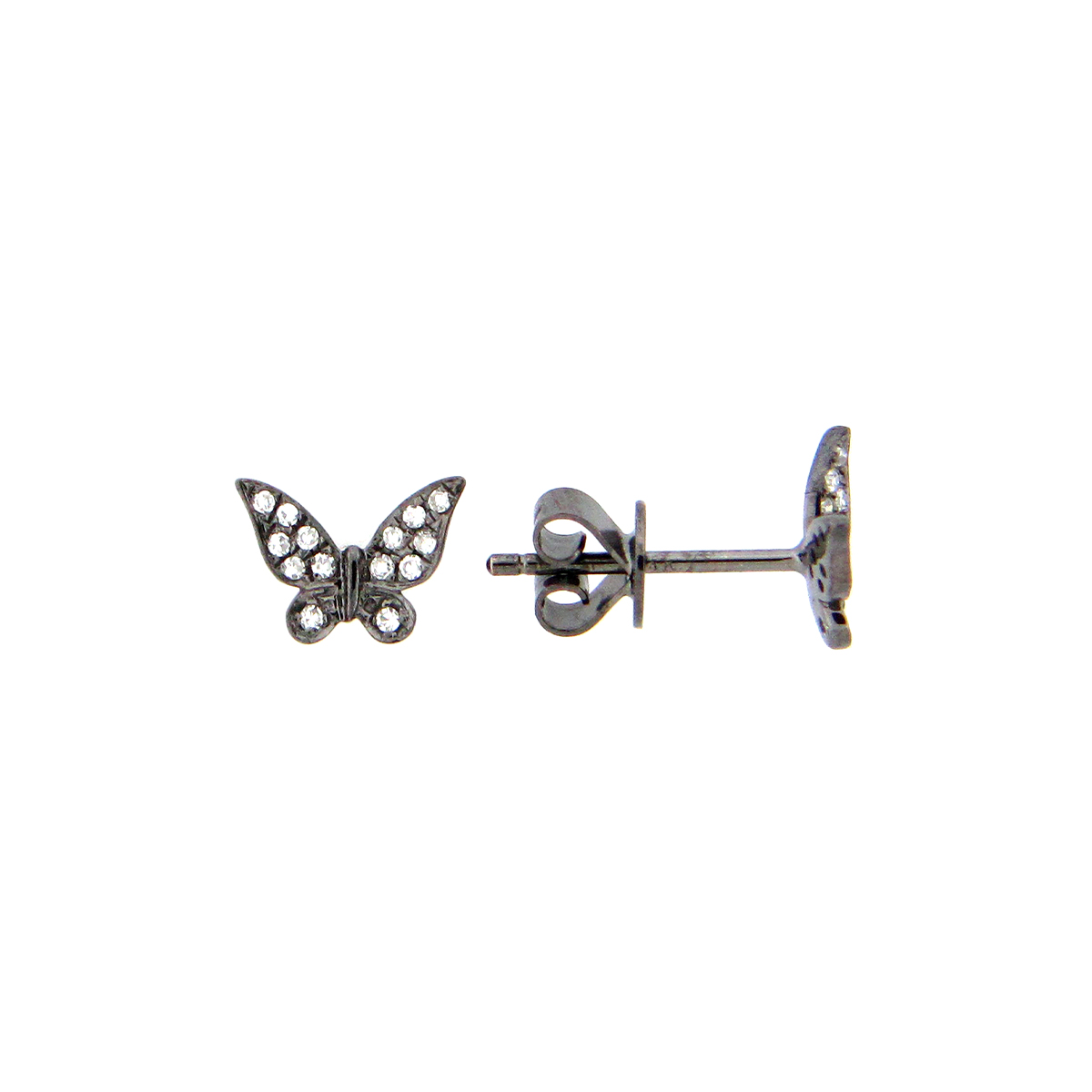14K White Gold Black Finish Diamond Butterfly Earrings