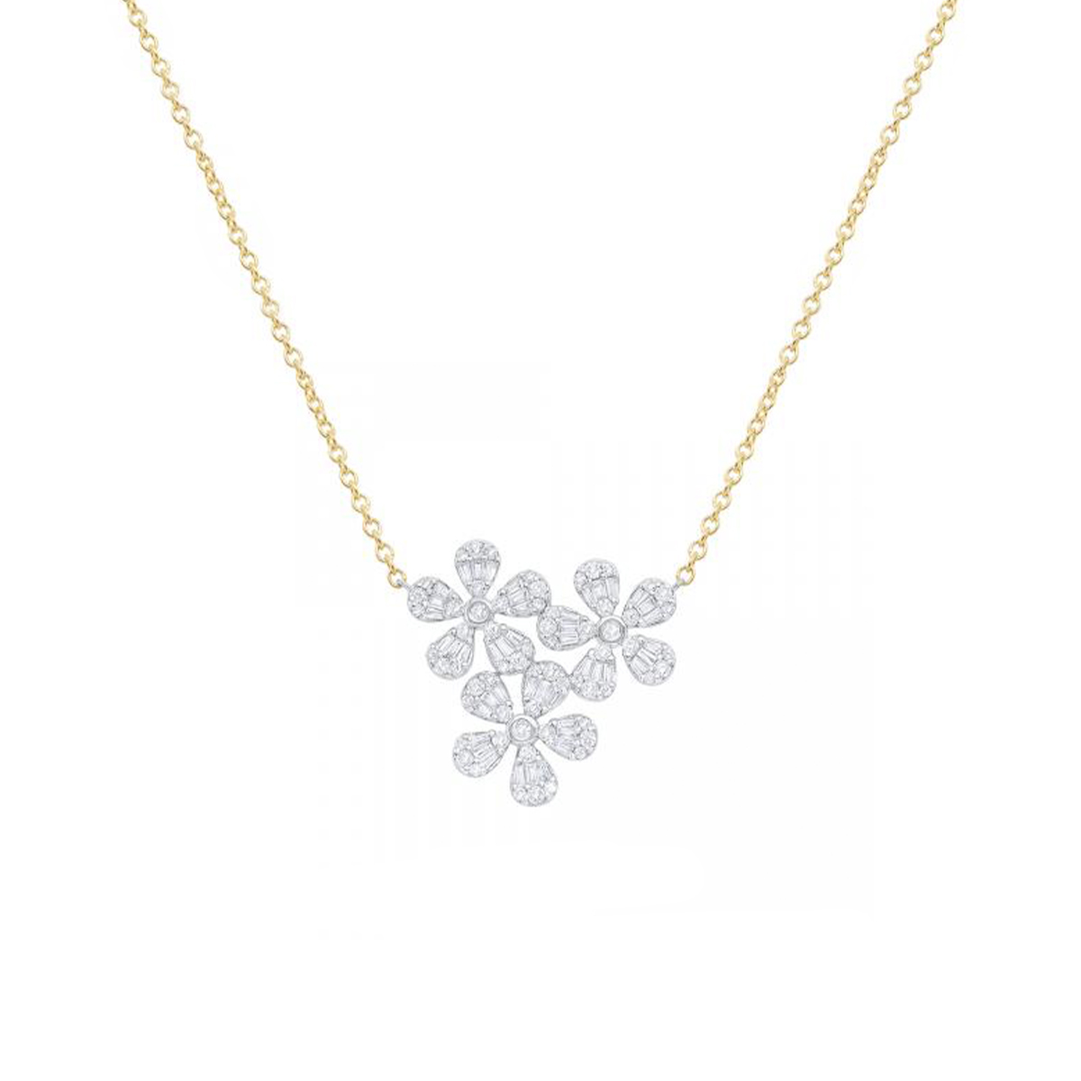 14K Two-Tone Diamond 3-Flower Necklace