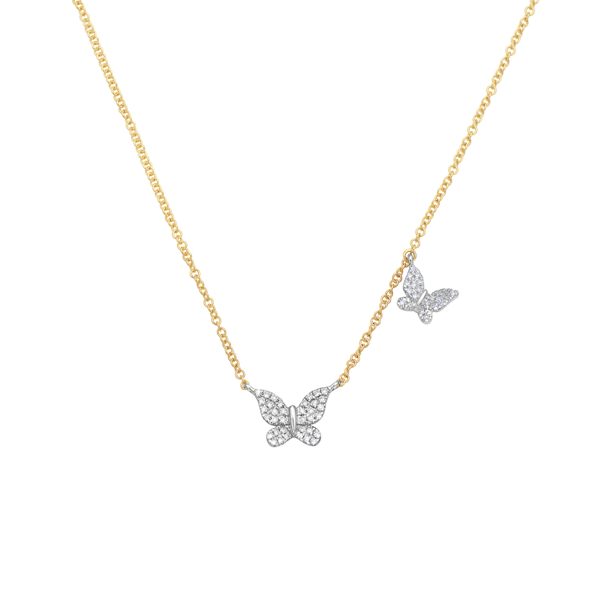 14K Two-Tone Pavé Diamond Double Butterfly Necklace