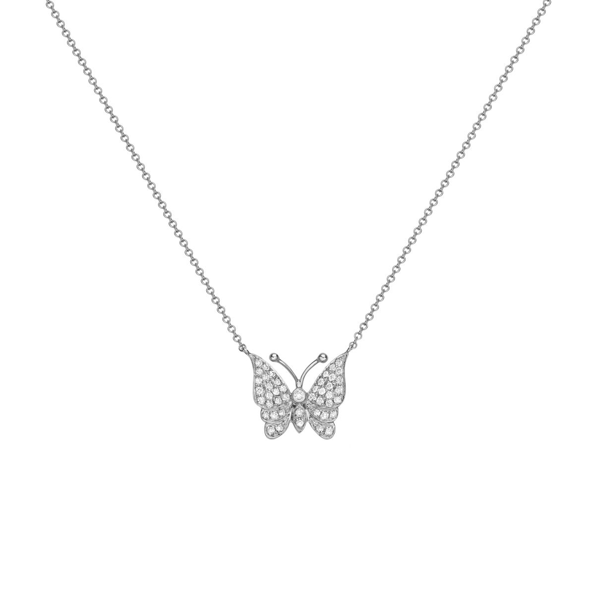 14K White Gold Diamond Pavé Butterfly Necklace