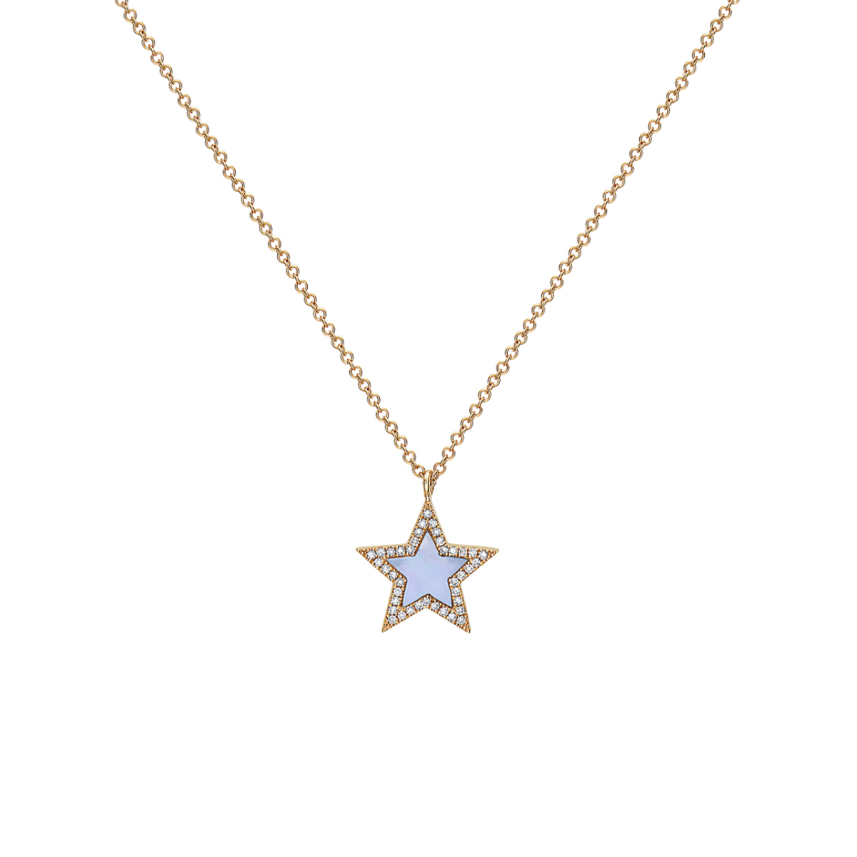 14K Yellow Gold Mother-of-Pearl and Diamond Star Necklace