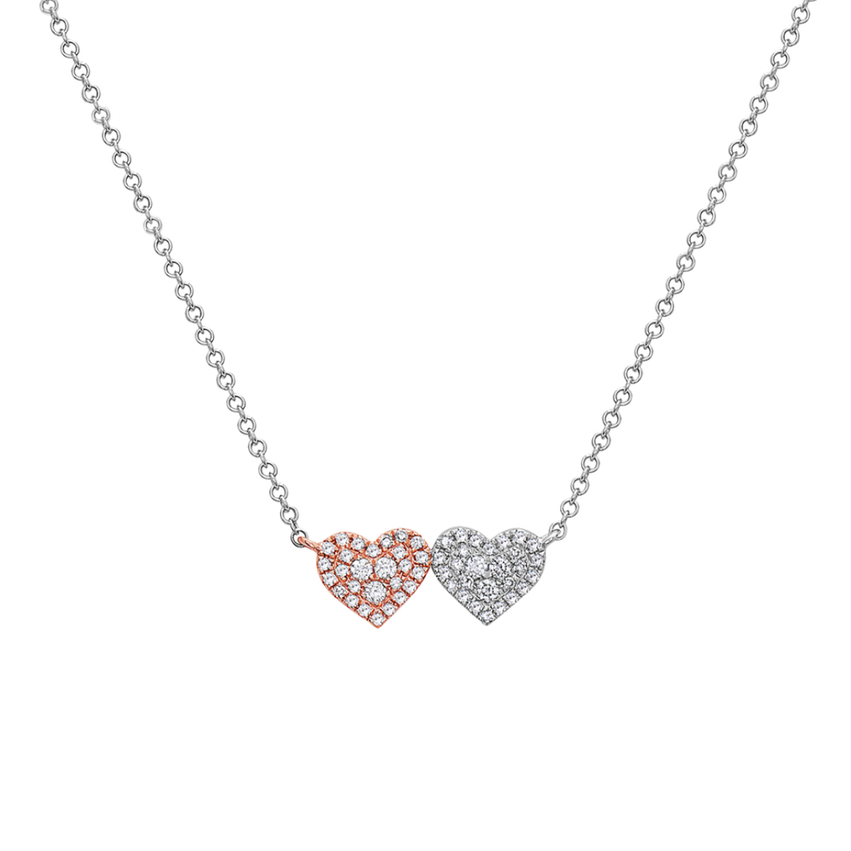 14K Two-Tone Diamond Pavé Double Heart Necklace