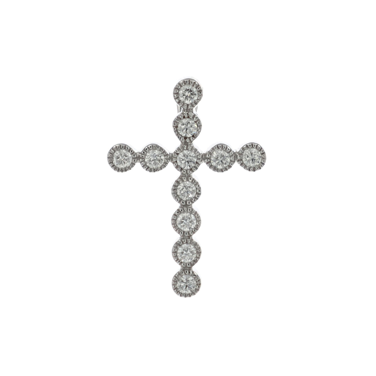 14K White Gold Diamond Milgrain Cross Pendant