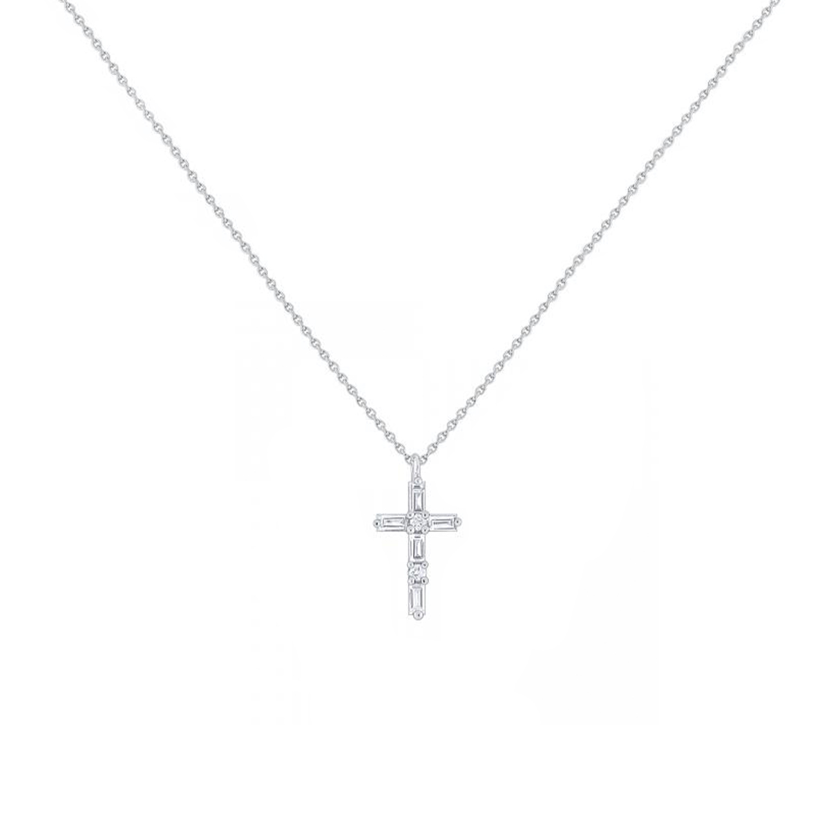 14K White Gold Mini Diamond Cross Necklace
