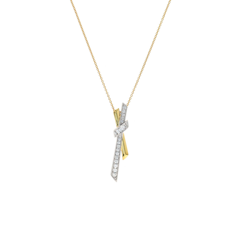 18K Two-Tone Diamond “X” Pendant with Chain