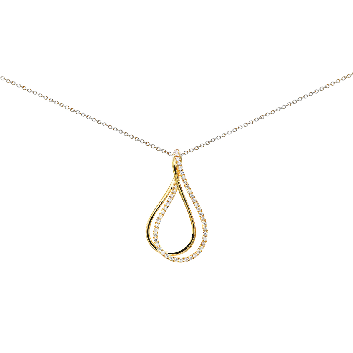 18K Two-Tone Open Pear Diamond Pendant with Chain