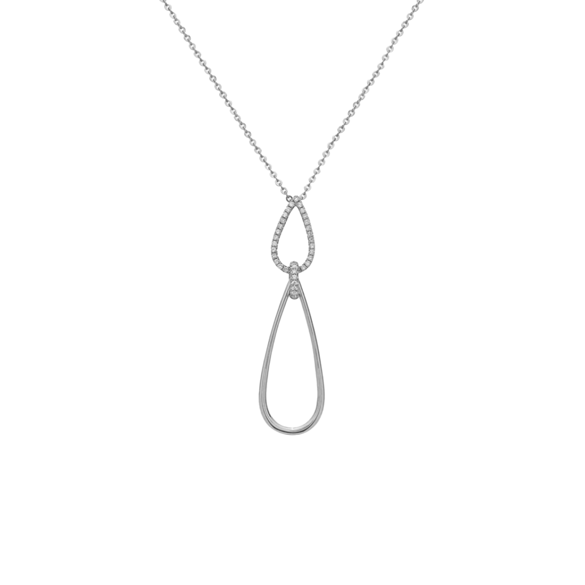 14K White Gold Diamond Double Open Pear Pendant with Chain