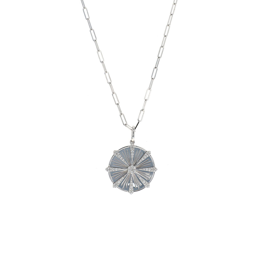 14K White Gold Diamond Starburst Pendant with Chain