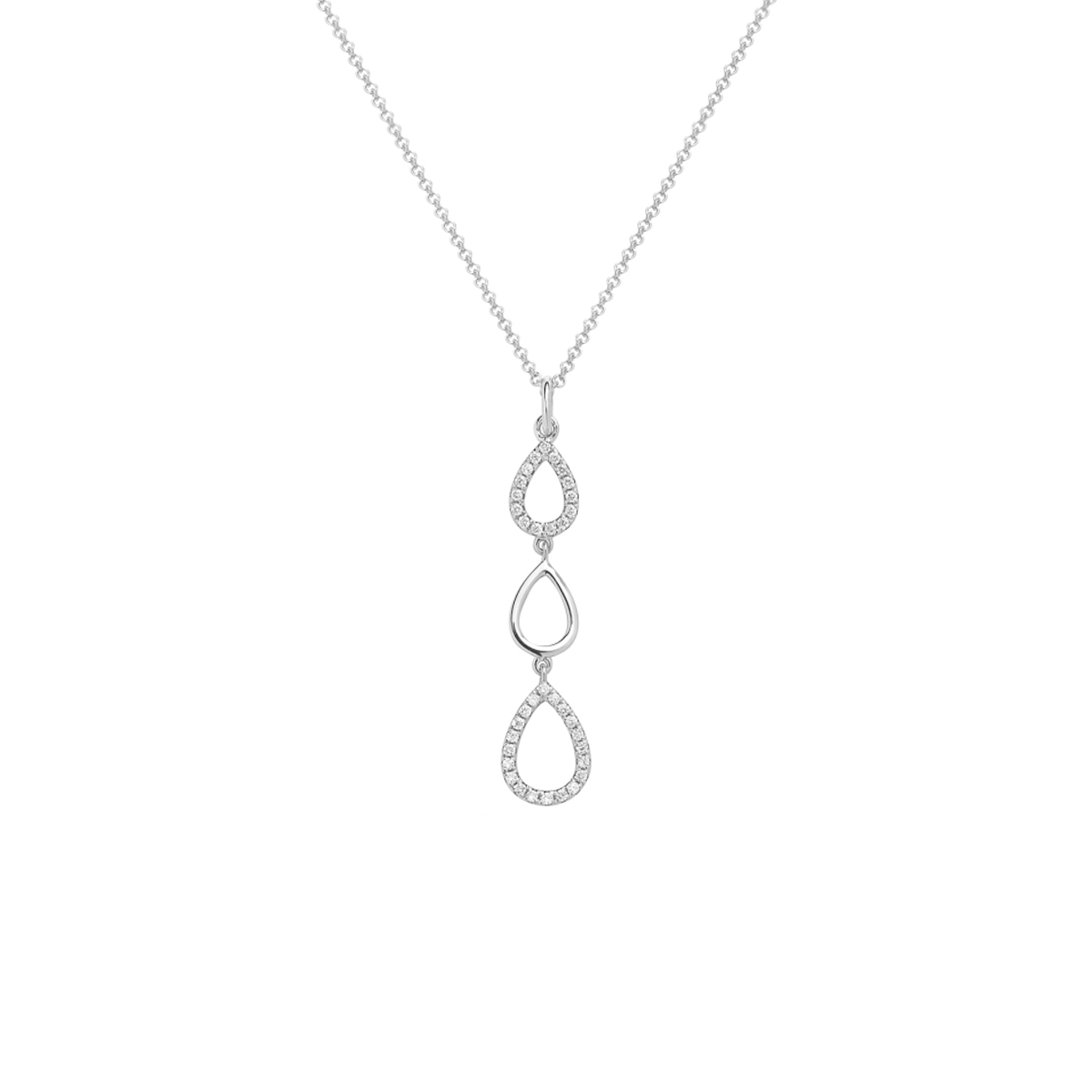 14K White Gold Diamond 3-Pear Drop Pendant with Chain