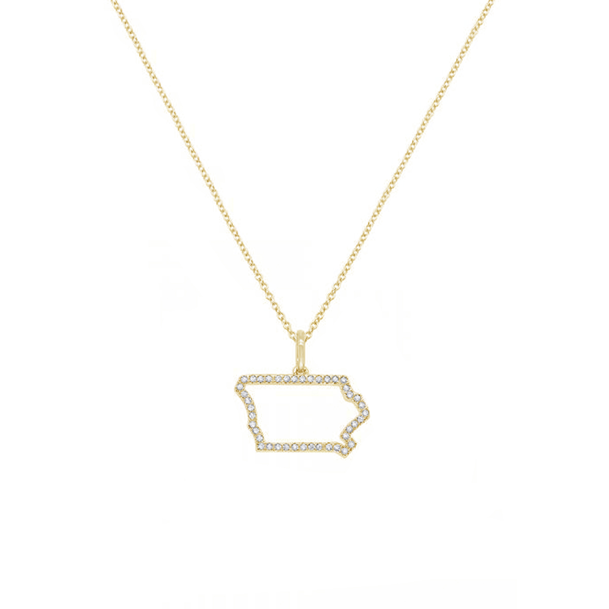 14K Yellow Gold Mini Diamond Iowa Pendant with Chain