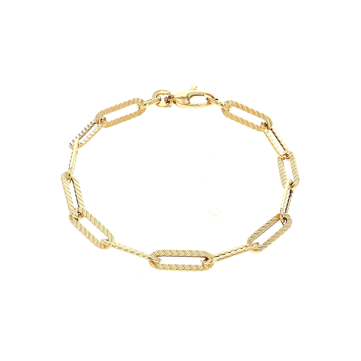 14K Yellow Gold Textured Paperclip Link Bracelet