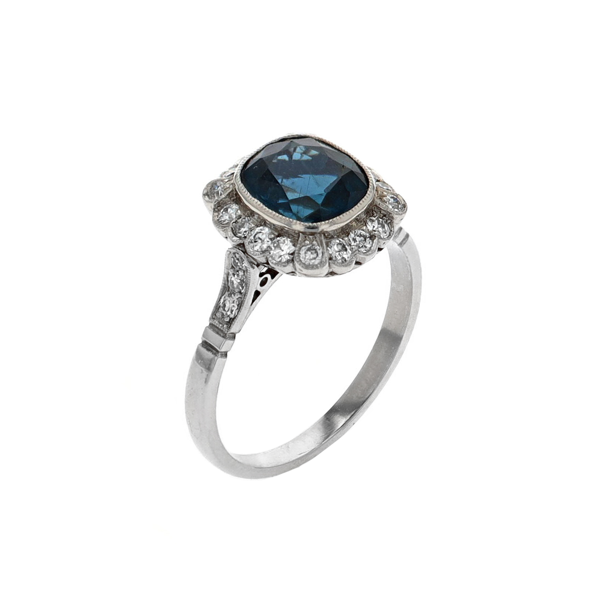 Estate Platinum Blue Spinel and Diamond Ring