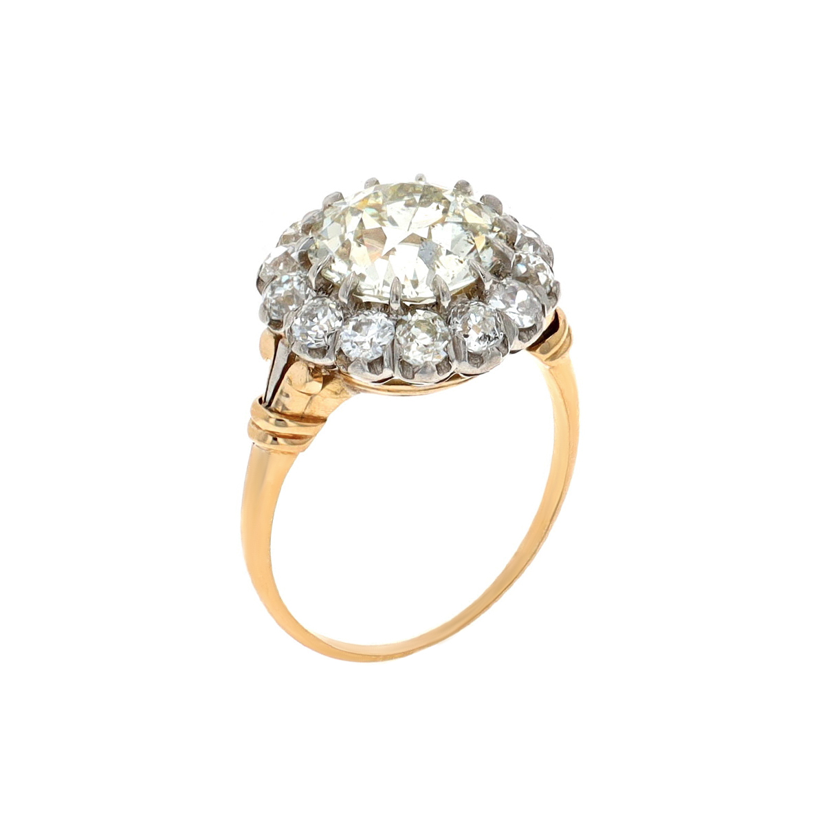 Estate Platinum and 18K Yellow Gold Diamond Halo Engagement Ring