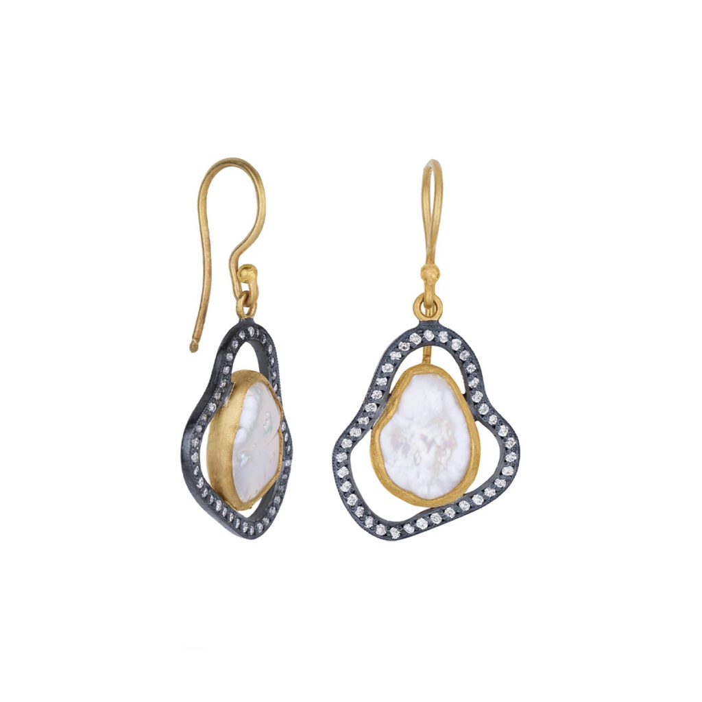 Two-Tone Keshi Pearl and Diamond Earrings