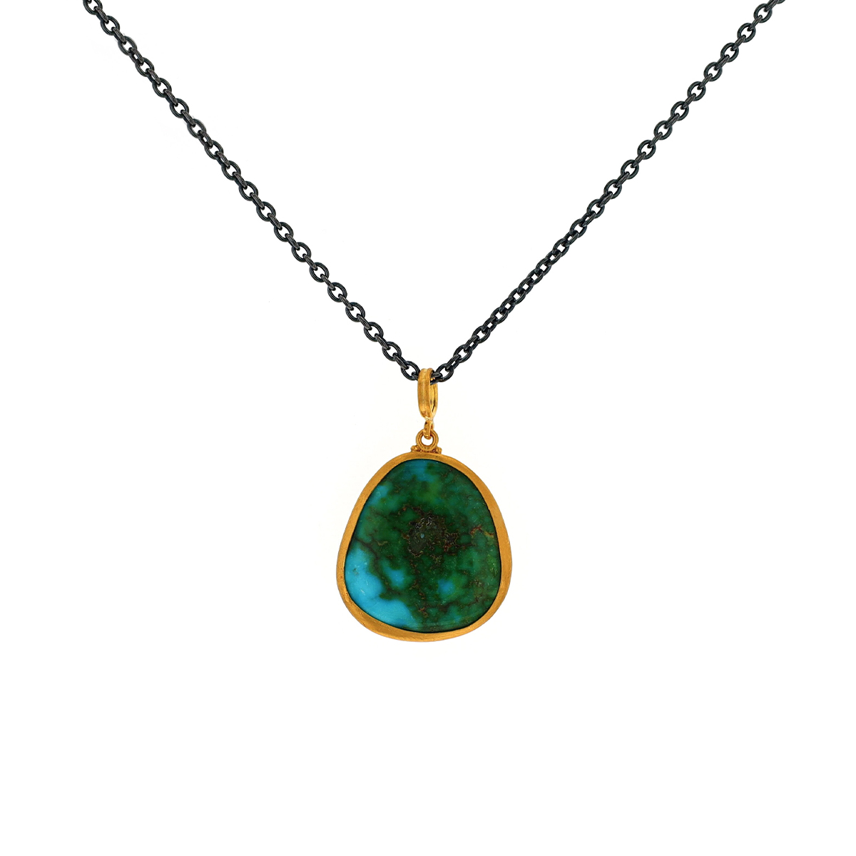 Two-Tone Sonoran Freeform Turquoise Pendant with Chain