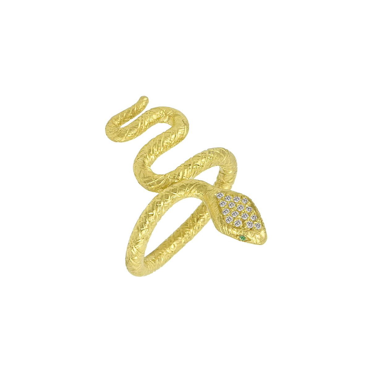 24K Yellow Gold Diamond Snake Ring