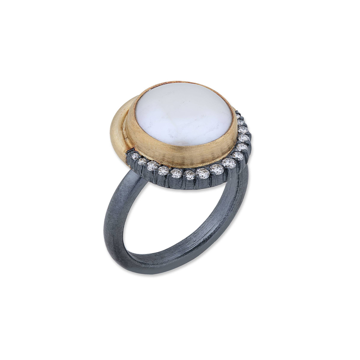 Two-Tone Freshwater Pearl and Diamond Luna Ring