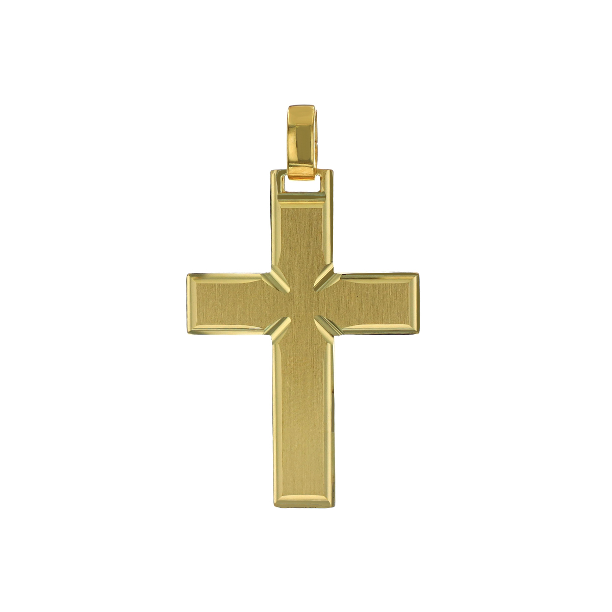 14K Yellow Gold Matte and Polished Edge Cross Pendant