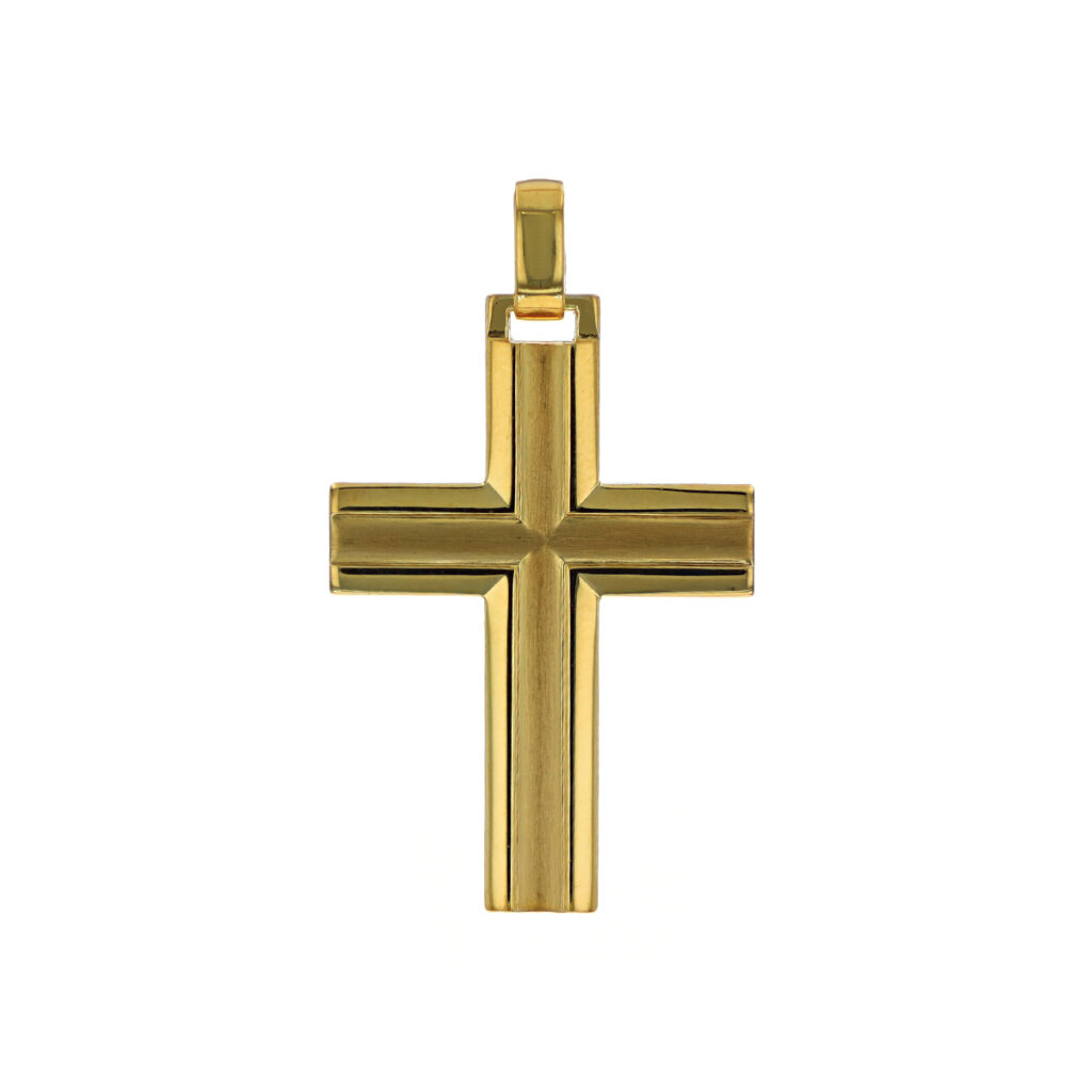 14K Yellow Gold Matte Center and Polished Edge Cross Pendant