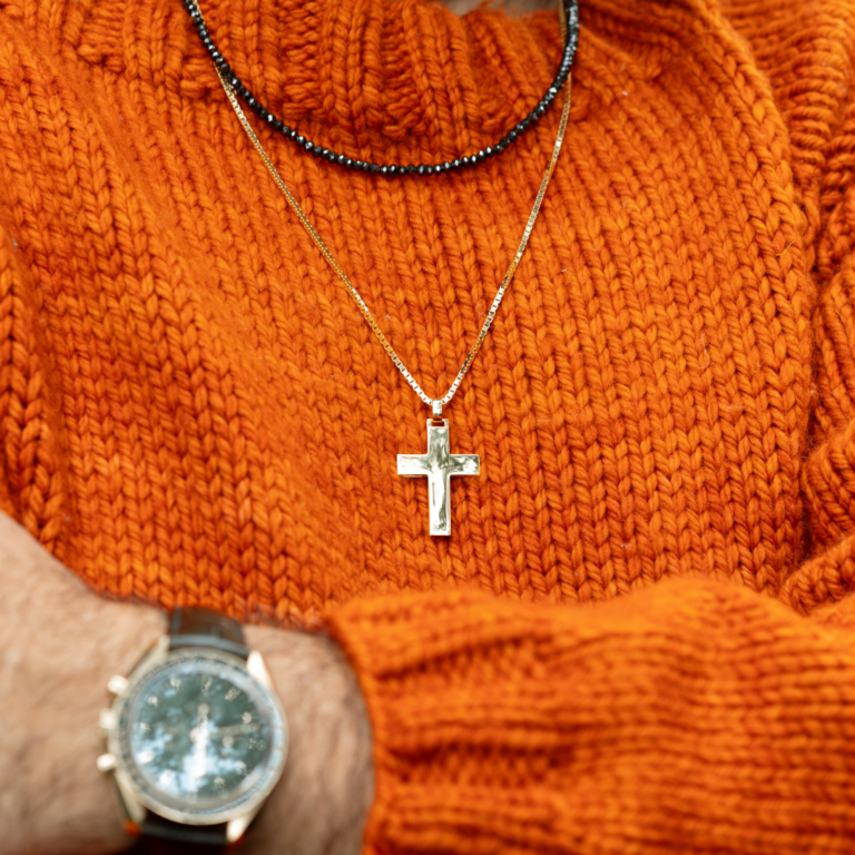 14K Yellow Gold Polished Front and Matte Back Cross Pendant