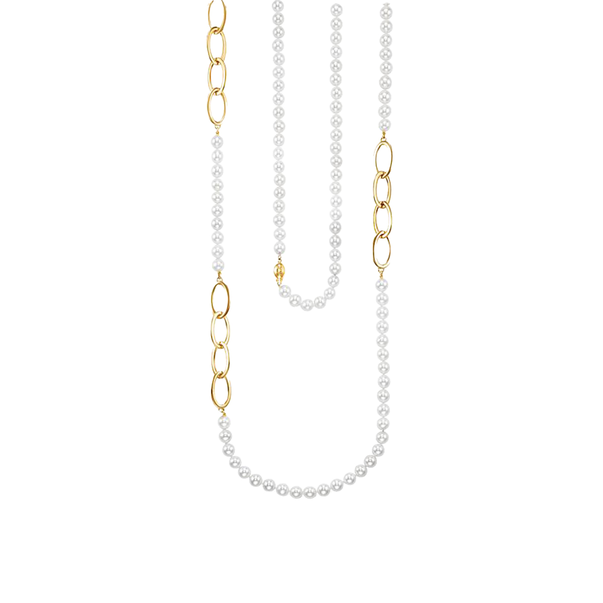 14K Yellow Gold 44-Inch Pearl Link Necklace