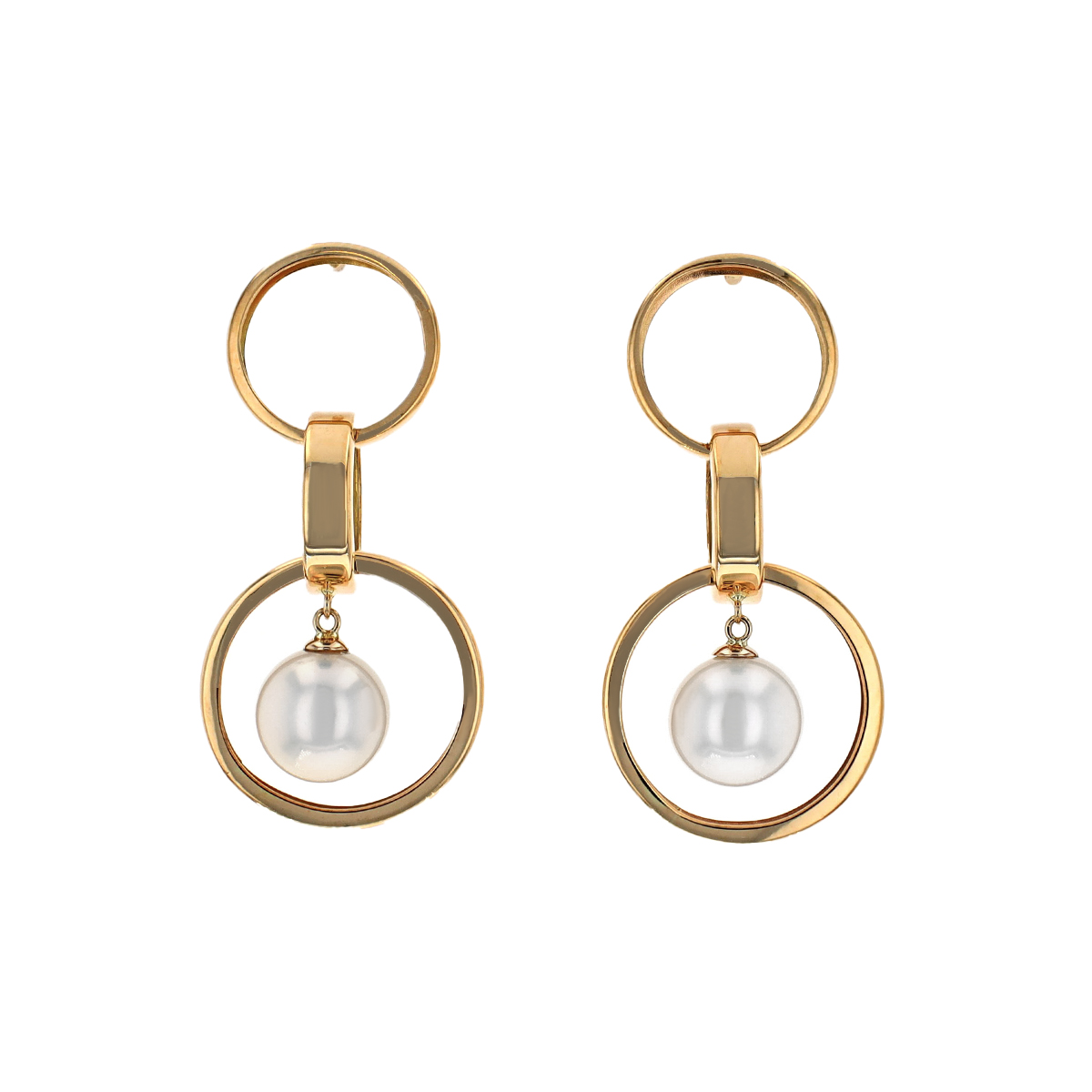 14K Yellow Gold Freshwater Pearl Interlocked Circle Earrings