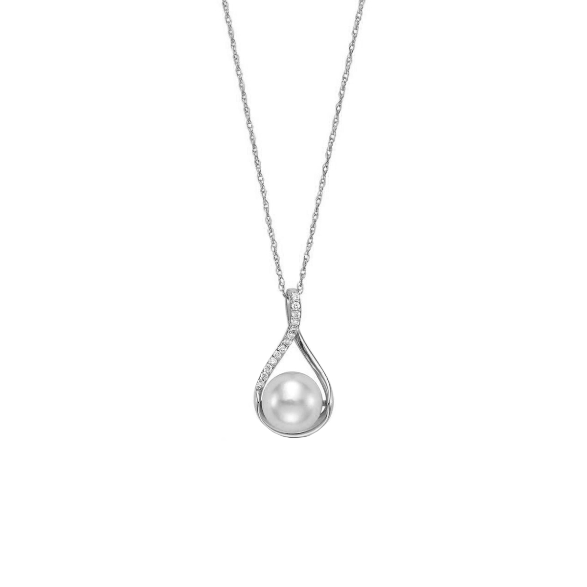 14K White Gold Cultured Pearl and Diamond Pendant with Chain