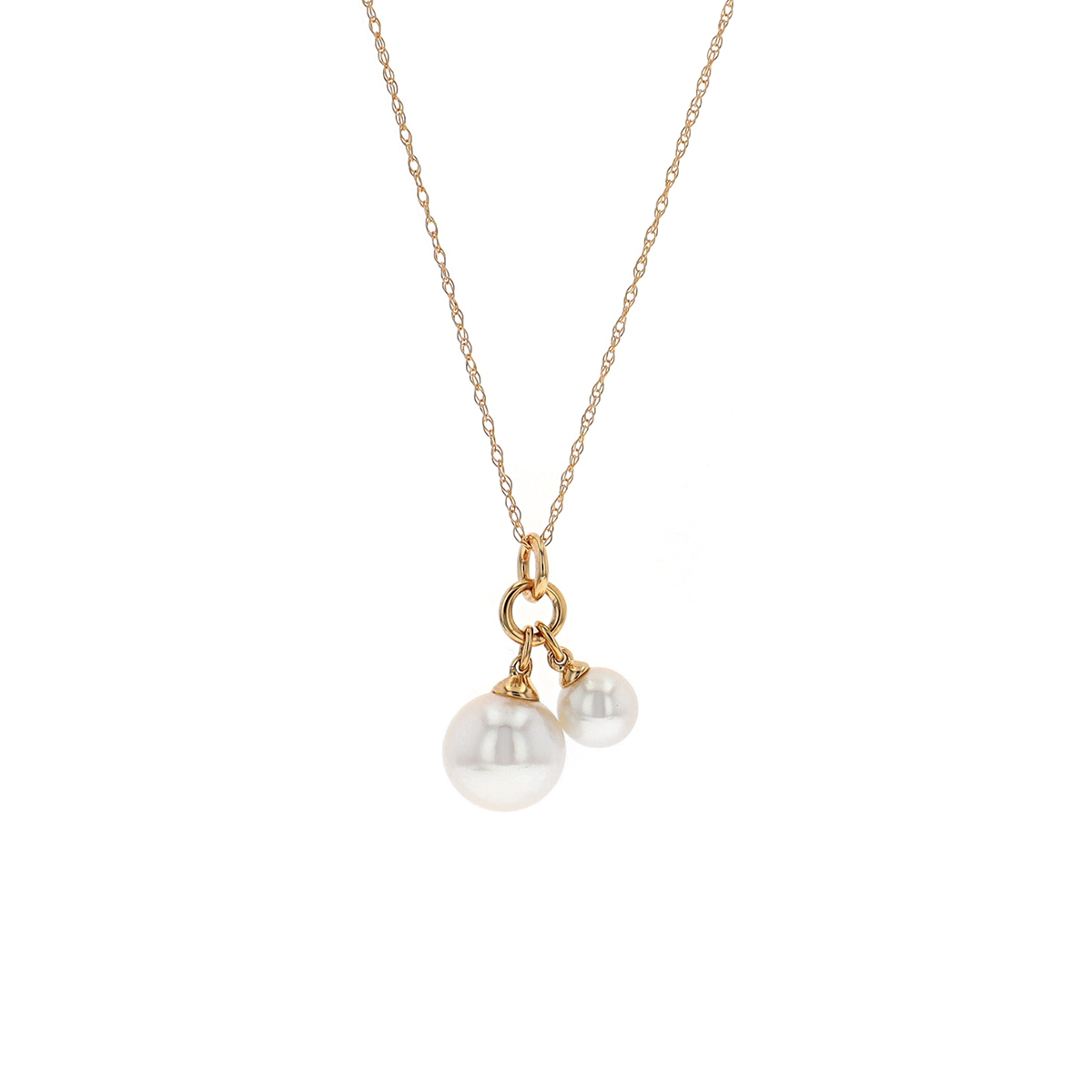 14K Yellow Gold Double Dangle Freshwater Pearl Pendant with Chain