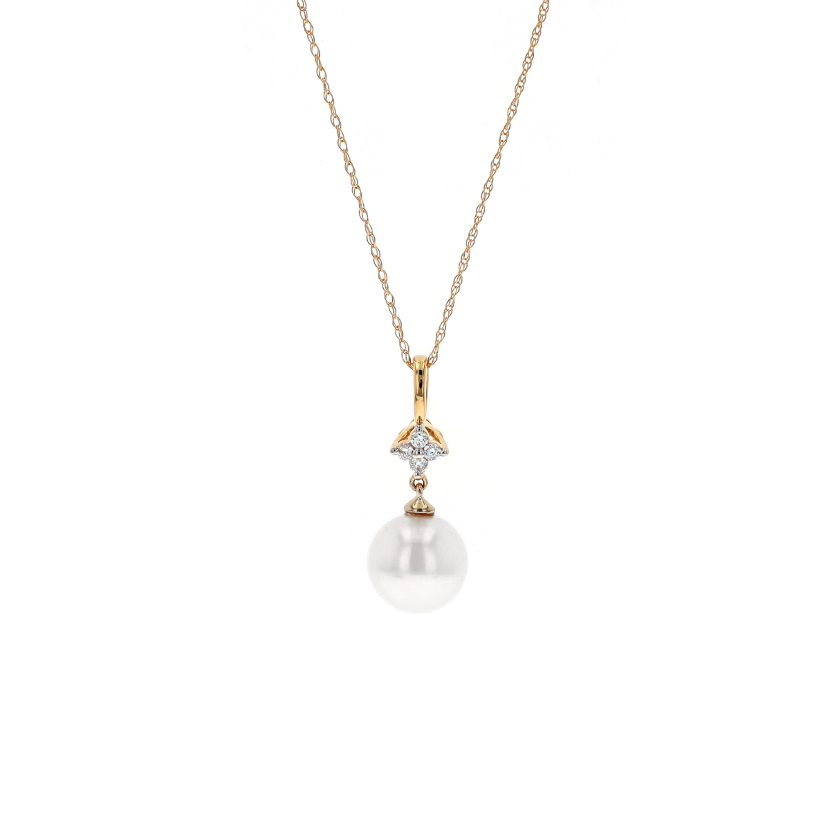 14K Yellow Gold Freshwater Pearl and Diamond Pendant with Chain