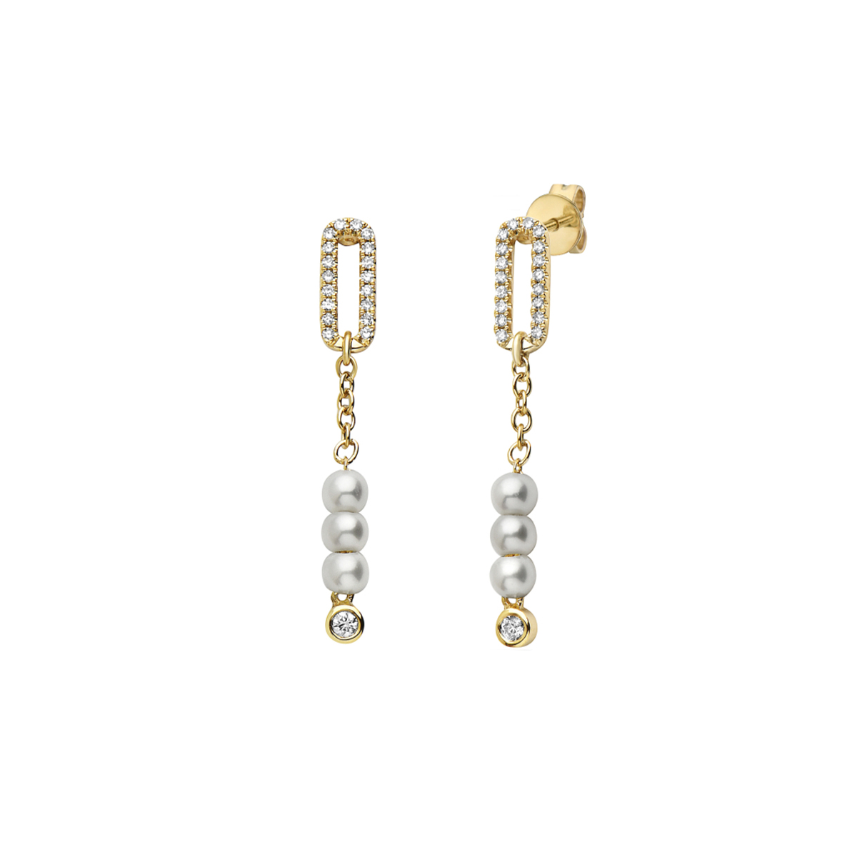 14K Yellow Gold Freshwater Pearl and Diamond Dangle Earrings