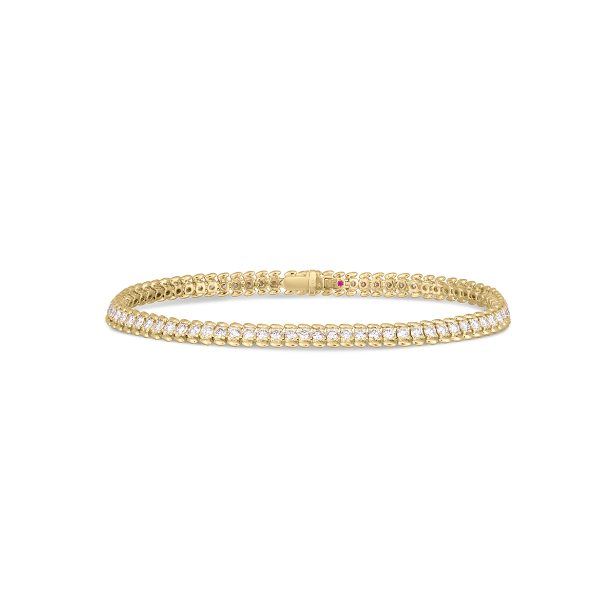 18K Yellow Gold Classic Diamond Ribbed Tennis Bracelet