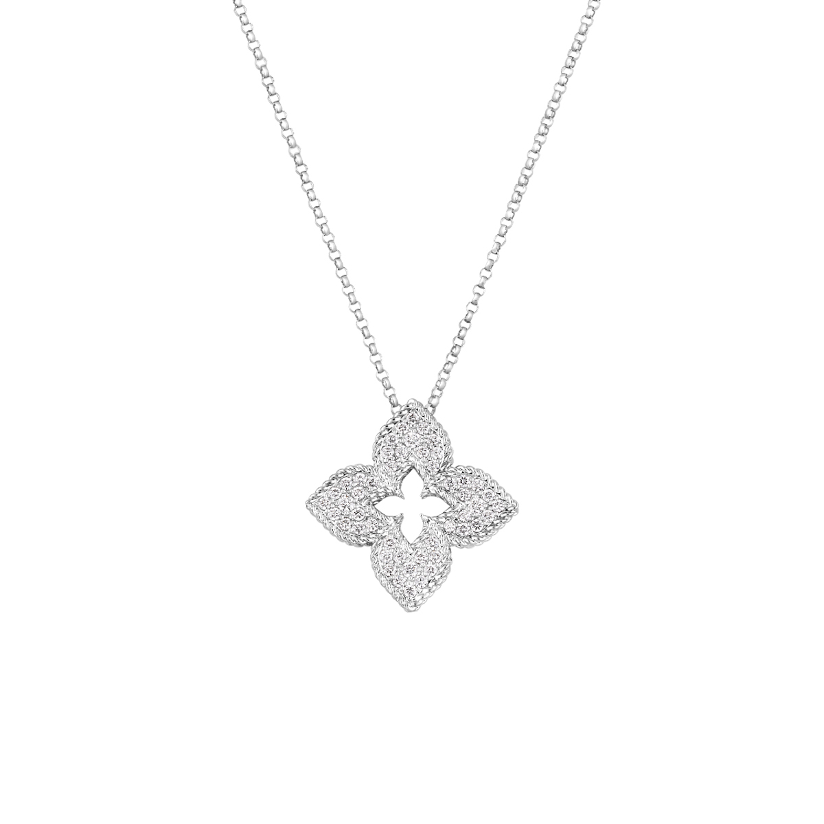 18K White Gold Venetian Princess Diamond Pendant with Chain