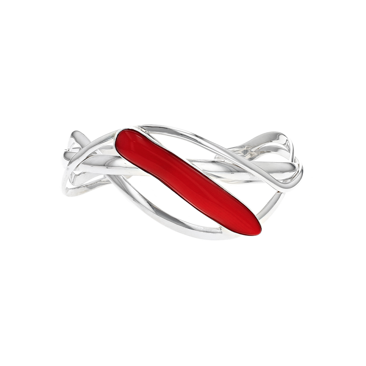 Sterling Silver Dyed Coral Braided Cuff Bracelet