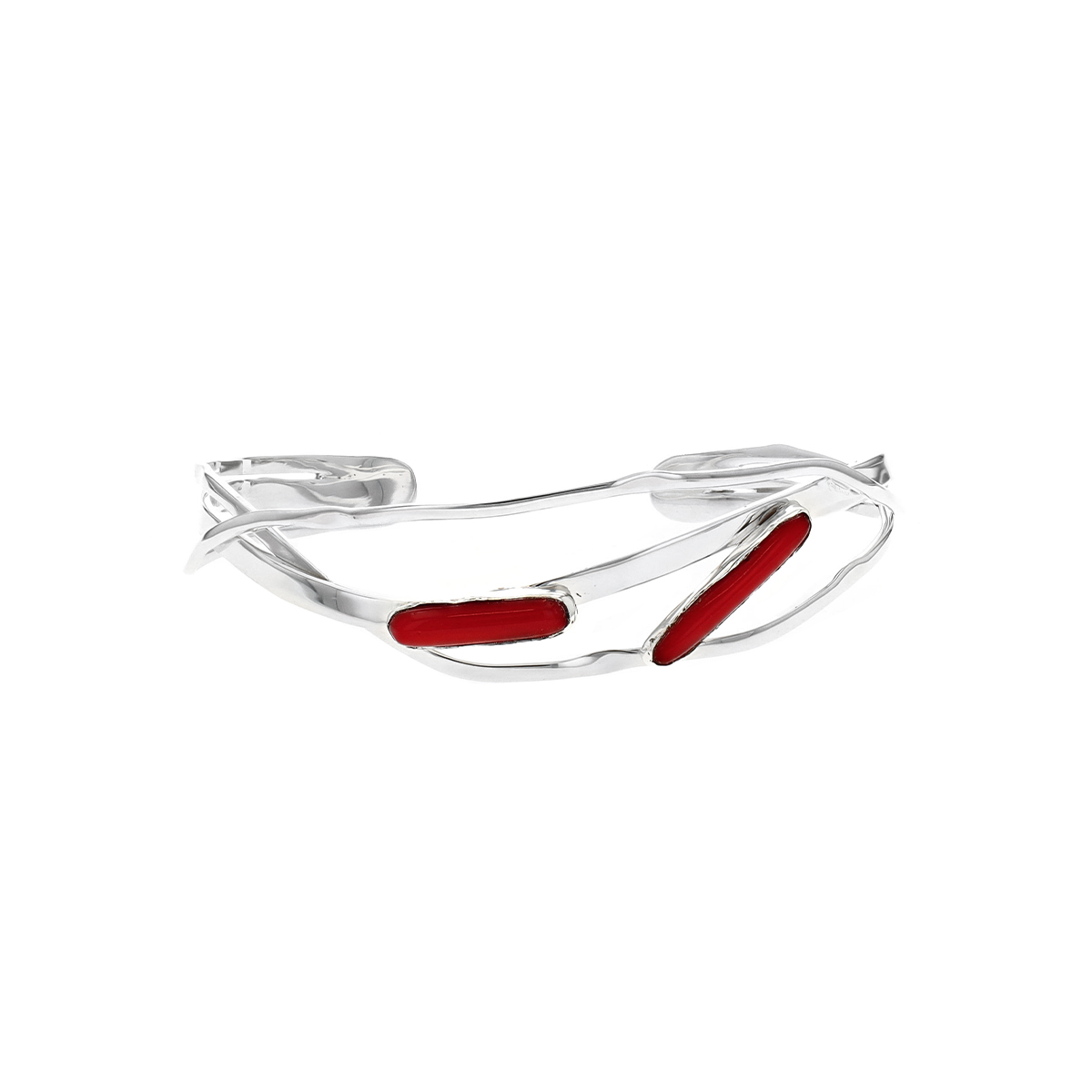 Sterling Silver Dyed Coral Braided Cuff Bracelet