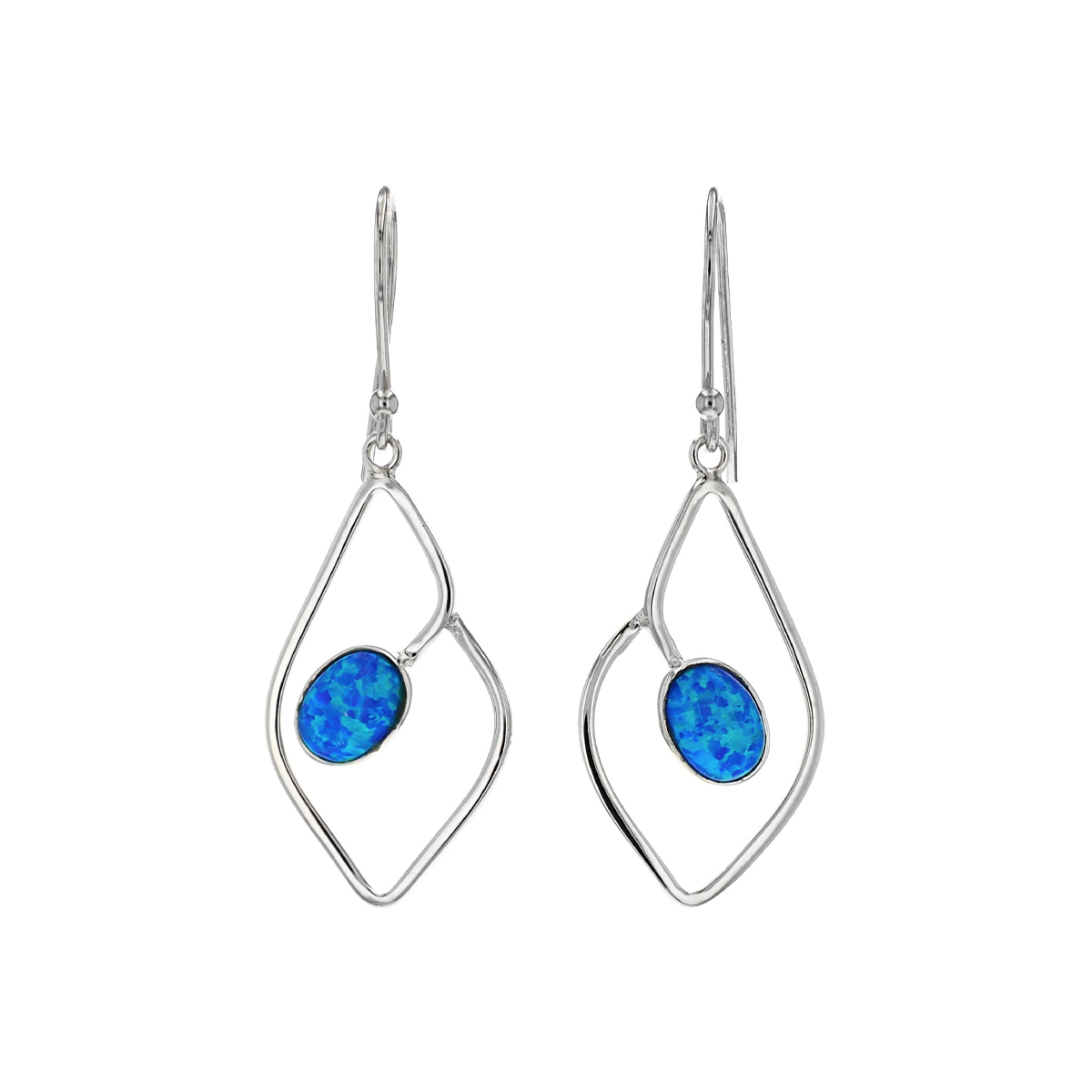 Sterling Silver Oval Created Opal Drop Earrings