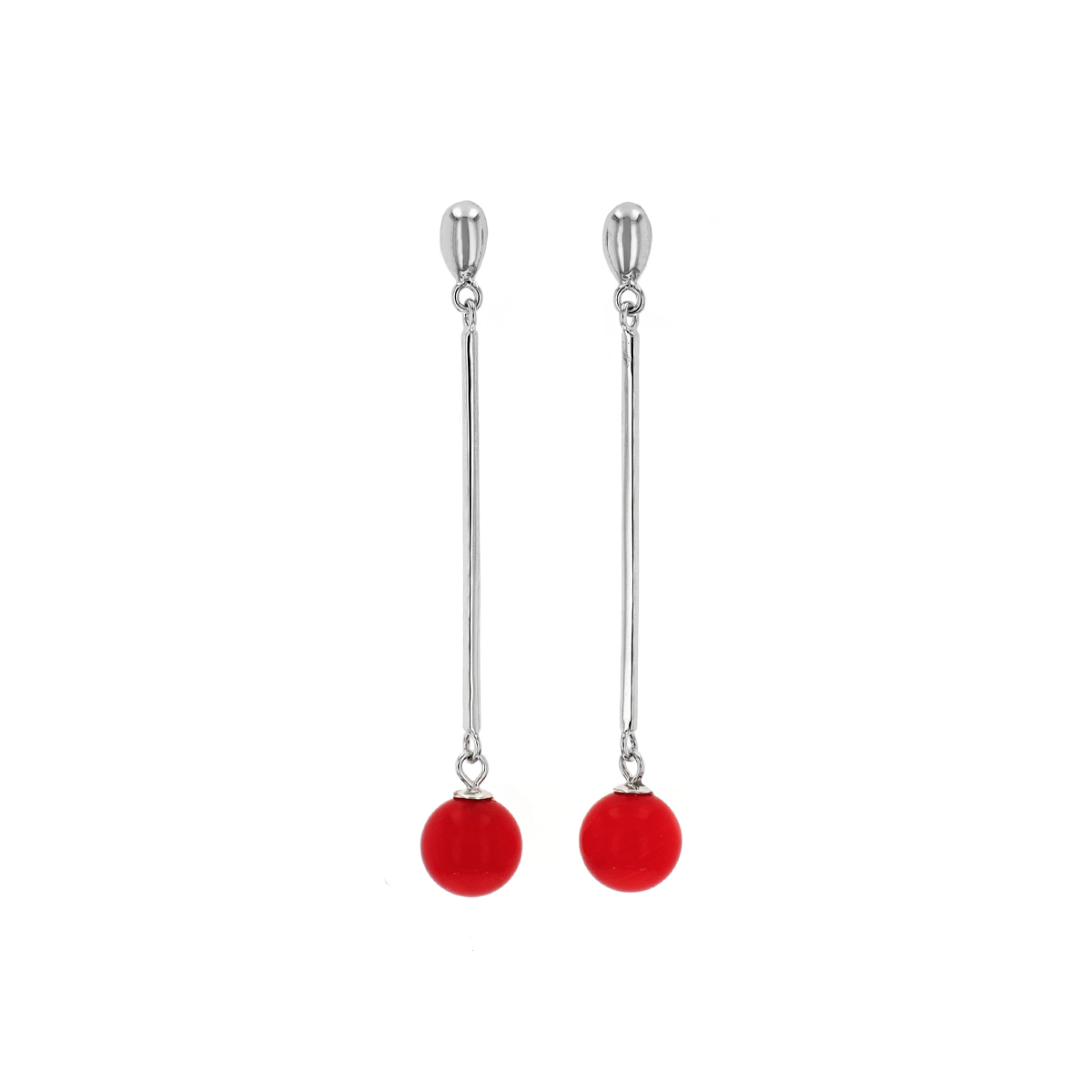 Sterling Silver Dyed Red Coral Bead Dangle Earrings