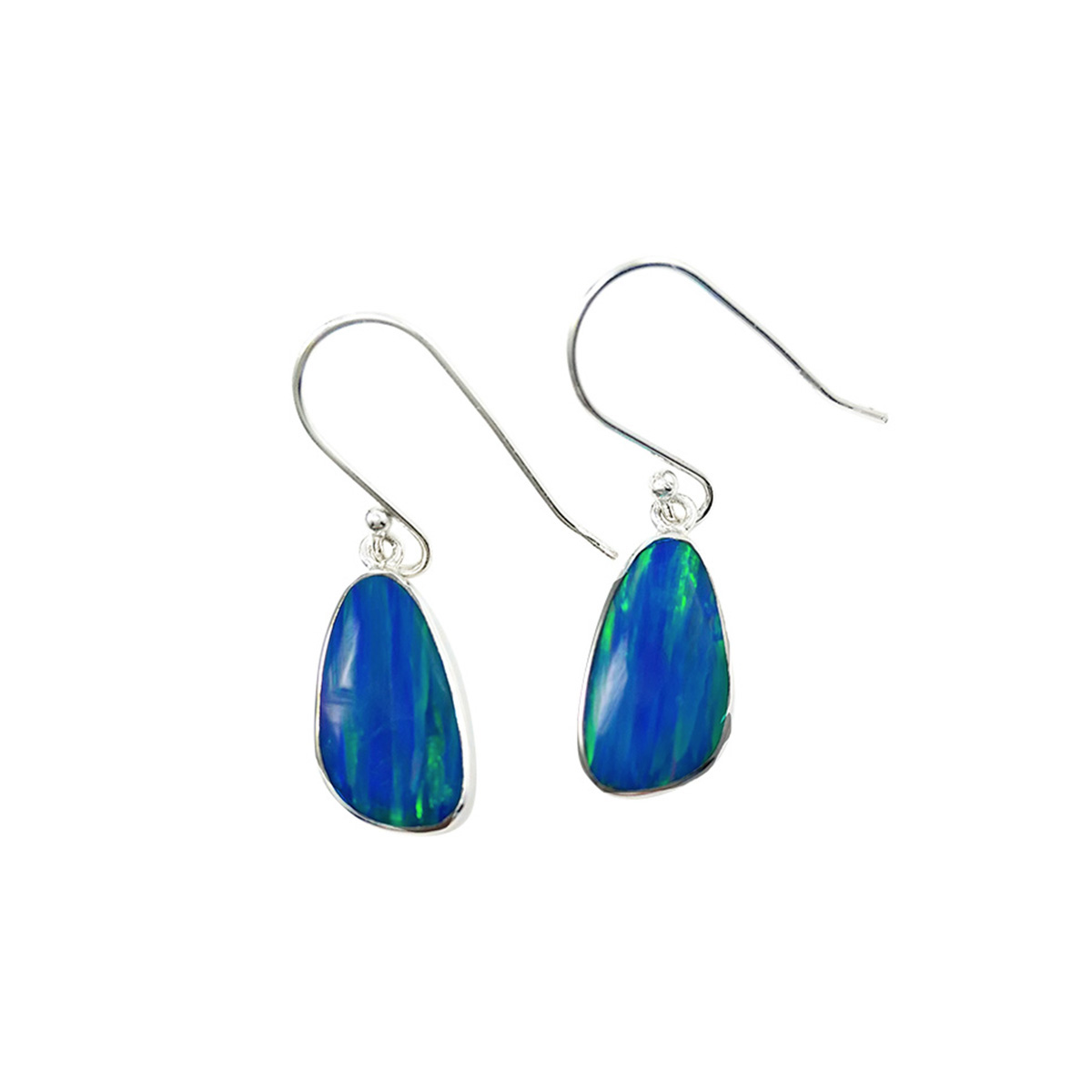 Sterling Silver Dark Blue Created Opal Earrings