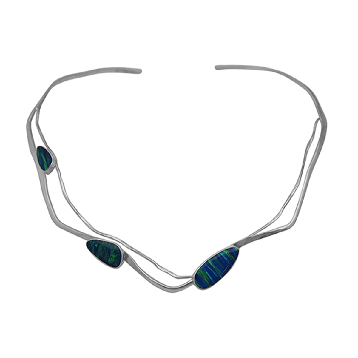 Sterlig Silver Dark Blue Opal Cuff Necklace